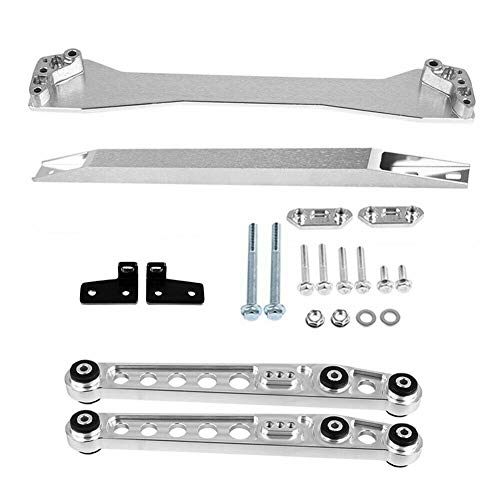 Fronimo Billet Rear Lower Control Arm + Subframe Brace Intended for Honda Civic 1996-2000 Rear Lower Control Arm Suspension Subframe Tie Bar Kit Silver