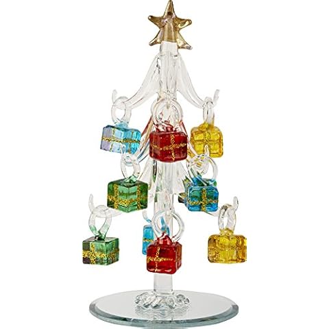 LSArts Glass Christmas Tree with Ornaments, Clear, 6 Inch, Gift Box Cover