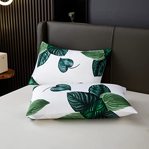 Lamejor Duvet Cover Set White Queen Size Green Palm Leaves Soft Bedding Set Comforter Cover #TOP4