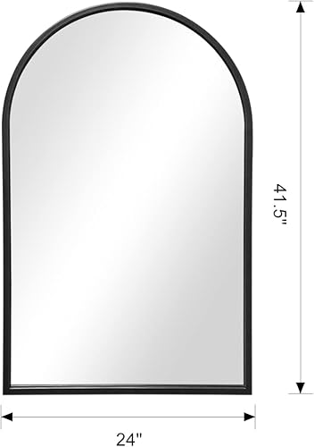 Miniatura 2 de OGCAU Espejo de pared negro de 42 x 24 pulgadas para baño, marco de metal negro, espejo de pared arqueado, espejo de tocador de baño para sala de