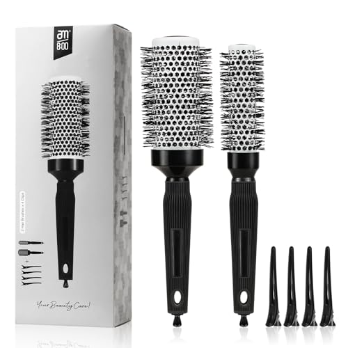Round Brush for Blow Drying Set Ceramic Round Brush for Professional Blowout Styling Curling Reduces Frizz Enhances Shine Blowout Volume & Shine Sectioning Pick Includes 4 Clips