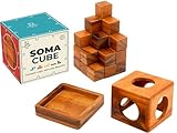 BSIRI Soma Puzzle Cube Wooden Toy Brain Teaser Desk Board Games Adults Master Block Christmas Mind Magic Benders Wood Hand Cube Family Teens Boy Classic