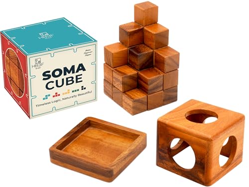 BSIRI Soma Puzzle Cube Wooden Toy Brain Teaser Desk Board Games Adults Master Block Christmas Mind Magic Benders Wood Hand Cube Family Teens Boy Classic
