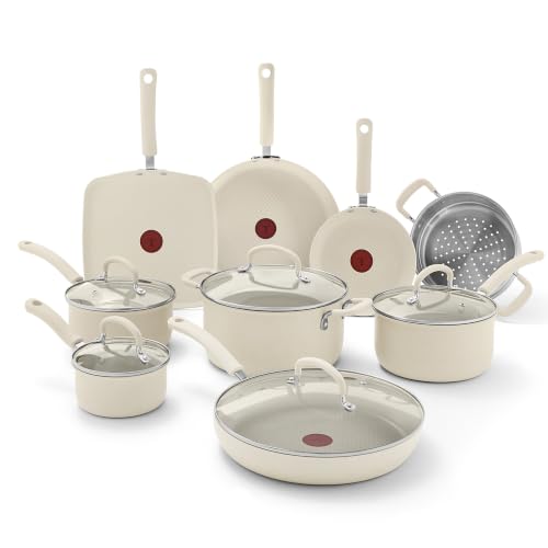 Image of T-fal Ultimate Non-Stick, 14 Piece Pots and Pans Cookware Set, Beige