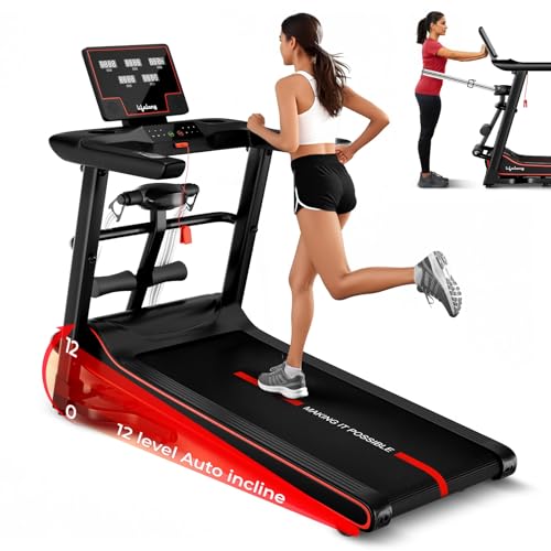 Lifelong FitPro Treadmill | 5HP Brushless Motor | 12 Level Auto Incline with Massager | Max Speed 14 km/hr |Bluetooth | FitShow App| Hydraulic Fold |...