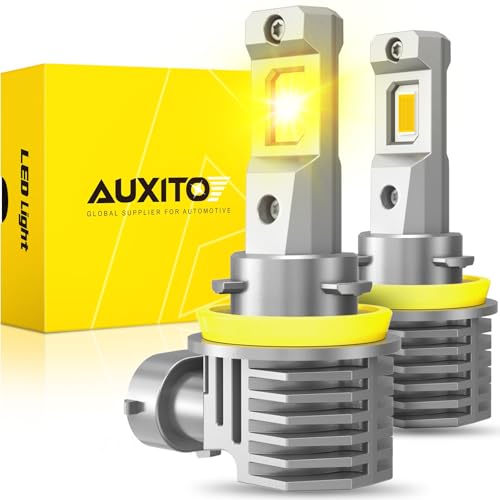 AUXITO H11/H8/H16 Yellow LED Fog Light Bulbs 800% Brightness 3000K Amber Yellow Driving Fog lights 1:1 Mini Size Front Fog Lamps Non-polarity Play and Plug (Pack of 2)