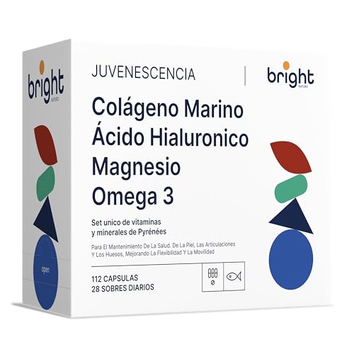 Gestión de la Edad - Colágeno Marino + Ácido Hialurónico + Magnesio + Omega-3 - sin GMO, Complejo sinérgico 4 en 1 paquete para Rejuvenece Piel, Fortalece Articulaciones | 28 Dosis Diarias