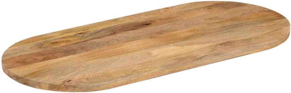 Solid Mango Wood Oval Table Top 39.4x15.7 Inches, Natural Brown Rustic Dining Table with Smooth Surface, Durable Kitchen Island Top for Home and Commercial Use