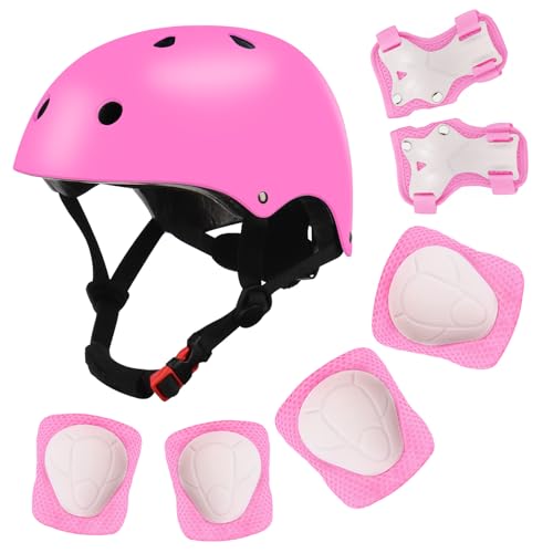 Image of Color Gradient Adjustable Kids Bike Helmet with Knee & Elbow Pads Set | Multi-Sport Safety Gear for Boys & Girls Ages 5-14 | Skateboarding, Scooters, Roller & Inline Skating, Longboarding