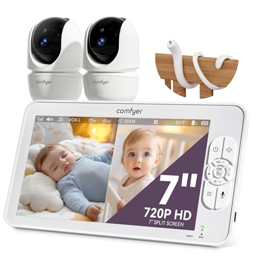 Comfyer 7' HD Split-Screen Baby Monitor with 2 Cameras, Video Baby Monitor with Camera and Audio,...
