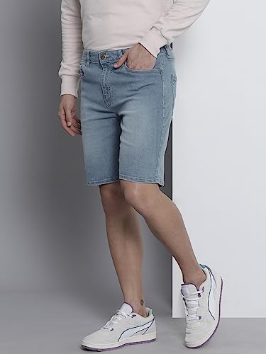 Image of The Indian Garage Co Men Slim Fit Two Toned Mid-Rise Denim Shorts