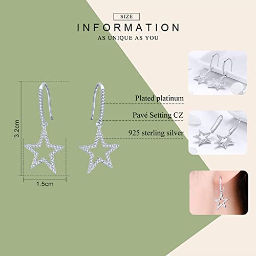 Boucles d'oreilles pendantes étoile en argent sterling et zircone pour femme