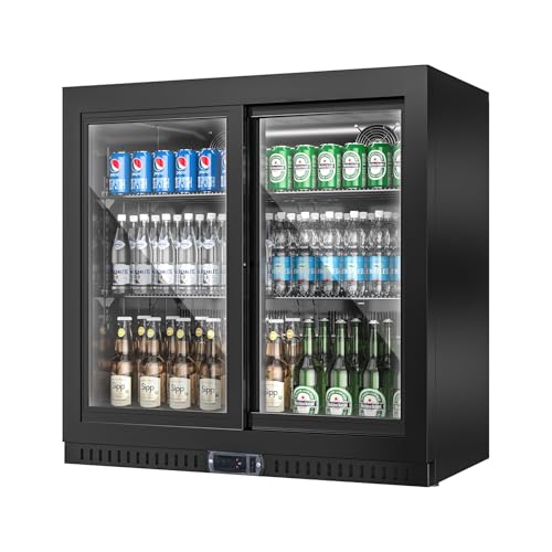 Rockitch Back Bar Cooler with 2 Sliding Doors, 6.8 Cu.ft Commercial Bar Cooler with LED Lighting, Under Counter Height Beverage Refrigerator, Commercial Display Drink Fridge for Bar, Restaurant, Hotel