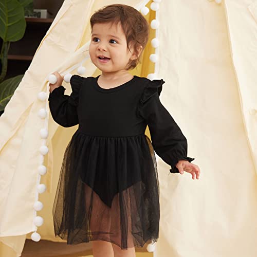 SOBOWO Newborn Infant Baby Girl Romper Dress Tutu Ruffle Long Sleeve Tulle Solid Onsies Dresses Fall Outfits with Headband3