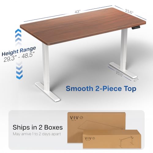 Image of VIVO Electric 43 x 24 in Standing Desk, Memory Height Adjustment, 1B Series, Holds 220 lbs, One-Piece Dark Walnut Top, White Frame, DESK-KIT-1W4D