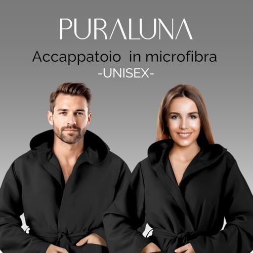 Puraluna Weicher Mikrofaser-Bademantel mit Kapuze und Outdoor-Tasche, Unisex, Schwarz , M
