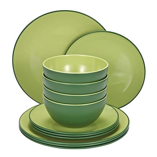 TP 12-Piece Dinnerware Set, Melamine Dishes Set with Bowls and Plates, Non-breakable Lightweight Dinner Service for 4, Avocado Green