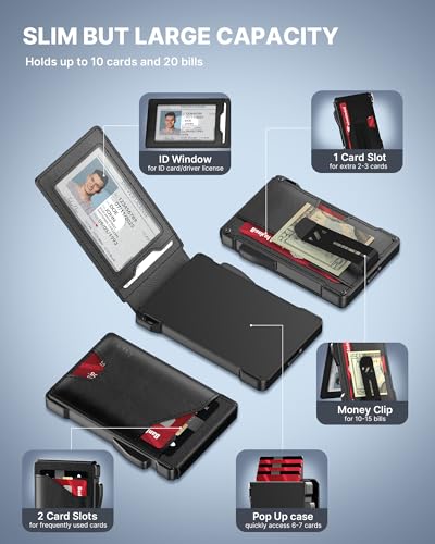typecase Tactical Wallet for Men Card Holder: Pop Up Card Case, Genuine Leather, Smart, RFID Blocking, Slim, Minimalist, Thin, Front Pocket - 9-13 Card Capacitiy, ID Window, Money Clip (Black)2