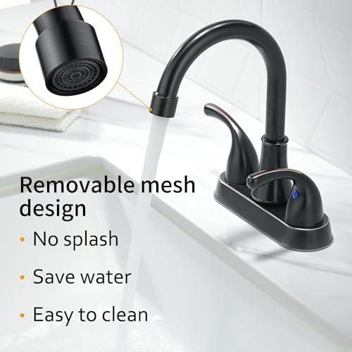 Image of Oil Rubbed Bronze Bathroom Sink Faucet 4 Inch Faucet 2 Handle with Pop-up Drain Stopper and Supply Hoses(Set of 2)