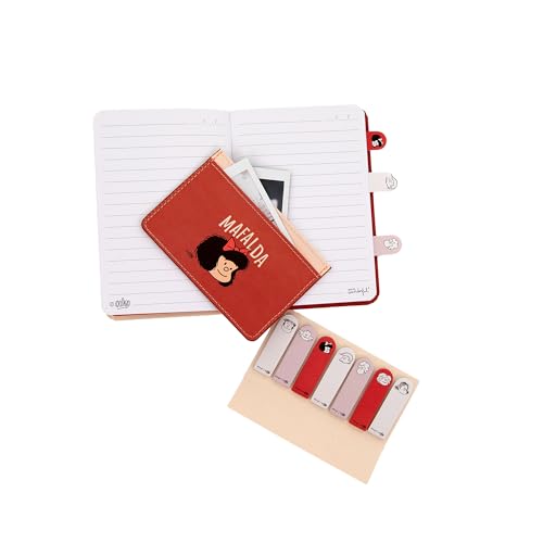 Cahier A6 Mafalda fournitures de bureau originales avec porte-cartes et marque-pages