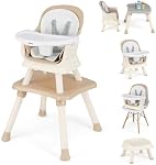 INFANS 7 en 1 Chaise haute bébé, chaise haute convertible pour bébés et tout-petits, siège de booster de salle à manger pour nourrissons, table de bâtiment, chaise de tabouret pour enfants avec plateau amovible … (Marron clair)