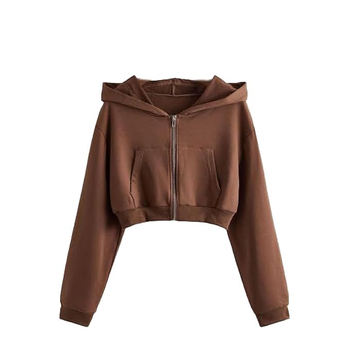 Image of Fashionable Women's Cropped Zipper Hoddie for Winter