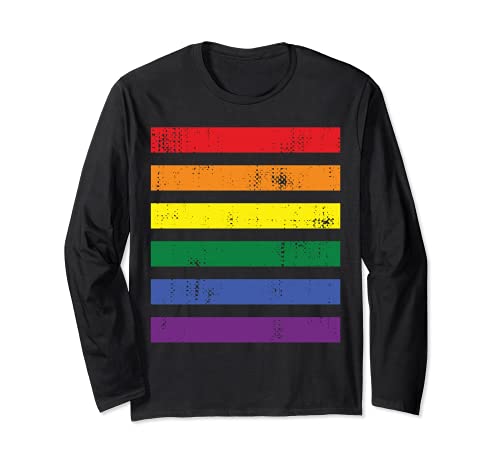 Rainbow Stripes Gay Pride Parade Event Festival Distressed Maglia a Manica