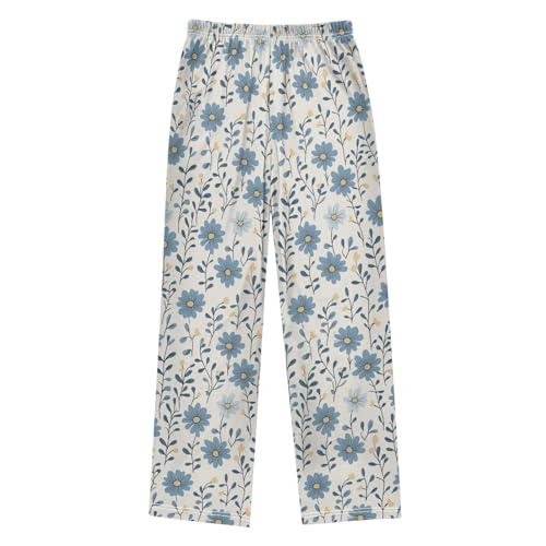 Farmhouse Blue Daisy Floral Boys Pants for Kids Jogger Pants with Pockets S2