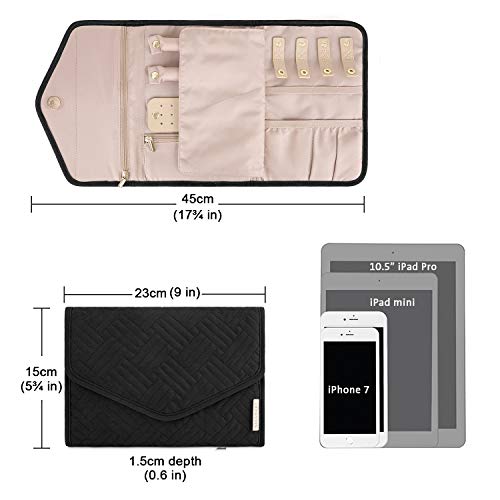 Image of bagsmart Travel Jewelry Organizer Roll Foldable Jewelry Case for Journey-Rings, Necklaces, Bracelets, Earrings, Black
