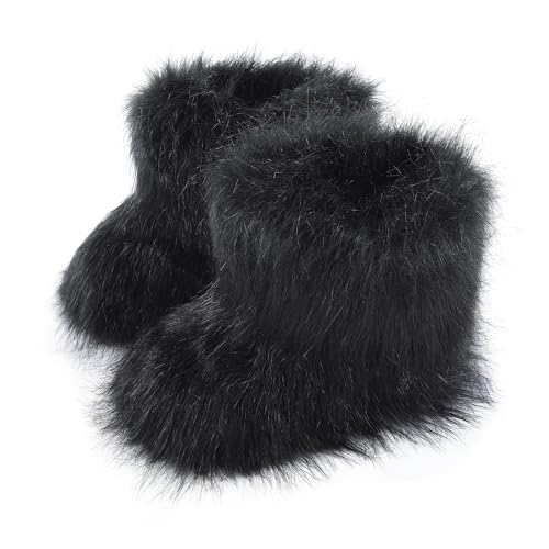 Kids Fuzzy Snow Boots Fluffy Outdoor Flat Boots Winter Warm Faux Fur Snow Shoes for Boys & Girls