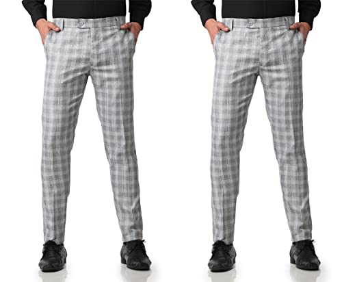 Image of MALENO Men's Polycotton Slim Fit Checkered Trouser |Trousers for Office, Party | Men Formal Pant