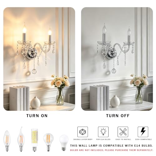 Aplique de pared de cristal nórdico con 2 luces E14 transparente para iluminación de dormitorio 4