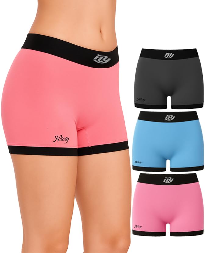 Women Boyshort Underwear-Soft Cotton Contrast Waist Elastic Belt Boxer Briefs Full Coverage Hipster Panty-image-20