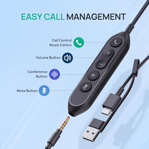 Image of Yealink UH42 SE Wired Headset, USB-A /C & 3.5mm,in-Line Controls, On-Ear