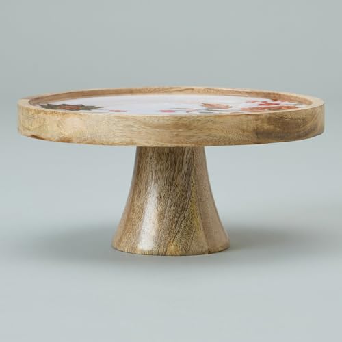 Image of Saaga Crafted with Wooden Cake Stand with Numa Printed | Multipurpose Use, Ideal Use for Pastries Cake Cupcakes Bright White