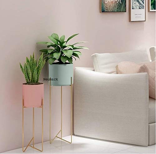 Neumark Iron Indoor Out Door Bedroom Home Office Planter Pot Tall Stand Set of 2 with Pink/Blue Planter Golden Stand 60+75 cm Tall (Pink/ Blue, Standard) (B07WF41NBD) Amazon Price History, Amazon Price Tracker