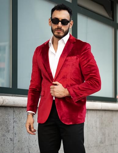 Image of COOFANDY Men's Velvet Blazer Notched Lapel Velour Suit Jacket One Button Tuxedo Jackets for Wedding Prom Party Dinner