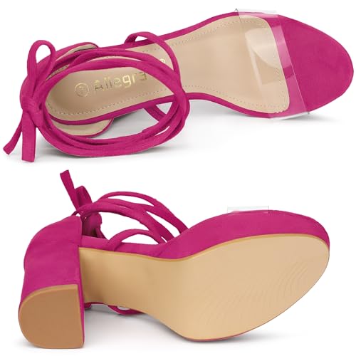 Allegra K Allegra K Women's Clear Platform Lace Up Chunky Heels Hot Pink Sandals 8.5 M US