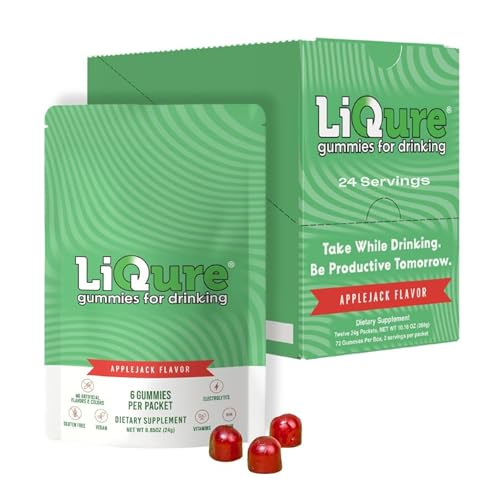 LiQure Gummies for Drinking, Feel Better After A Night Out, DHM, Milk Thistle, B Vitamins, Electrolytes, Plant-Based, 72 Gummies (24 Servings) - Post-Celebration Wellness