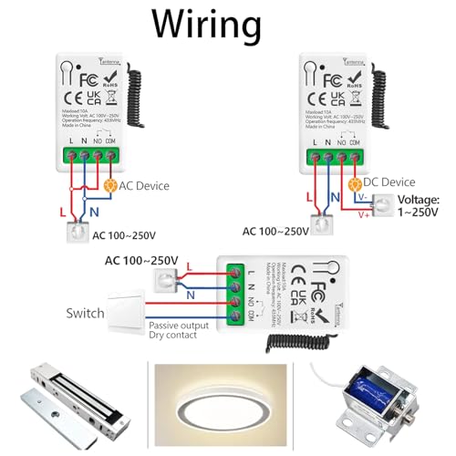 Tedeligo Universal AC 220V 230V 1 Kanal Drahtloser Fernbedienungsschalter RF Relais Empfängermodul Mit 2 Sendern, Passiver Trockenkontakt Controller, Für Garagentorsystemschalter, Leuchten