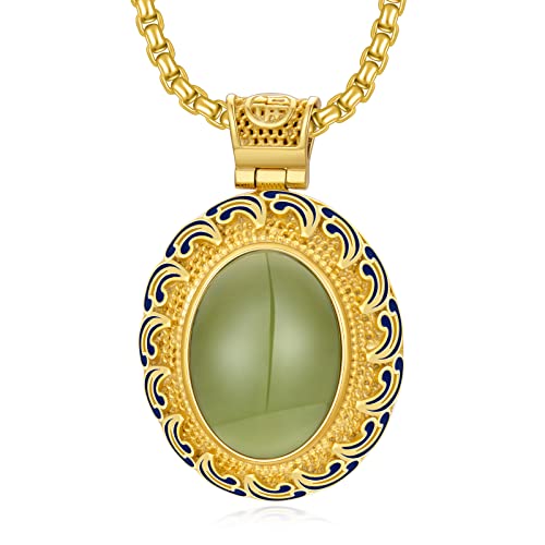 Jkr Jade Necklace For Women Sterling Silver Gold Plated Enamel Boho Comma Necklace Vintage Antique Oval Necklace Mother’s Day Jewelry Gifts For Women Mom Girls Grandmother-10 #TOP23