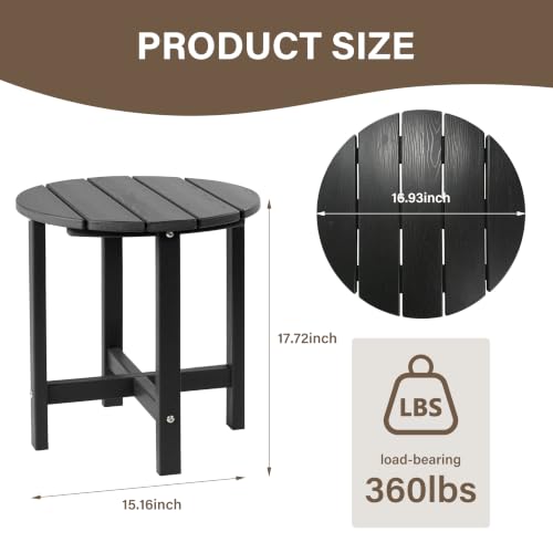 Image of Outdoor Side Table - Round All-Weather HDPE End Table with Realistic Wood Grain, Heavy Duty Composite for Patio & Garden (Navy Blue)