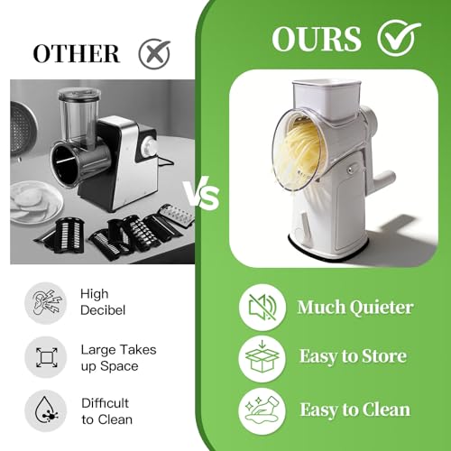 Rotary Cheese Grater Hand Crank - Cheese Shredder with 5 Blades & Storage Room, Easy to Clean, Stable Suction, Labor-Saving Handle, Rotary Grater Slicer for Fruit, Vegetables, Nuts, Chocolate — view 5