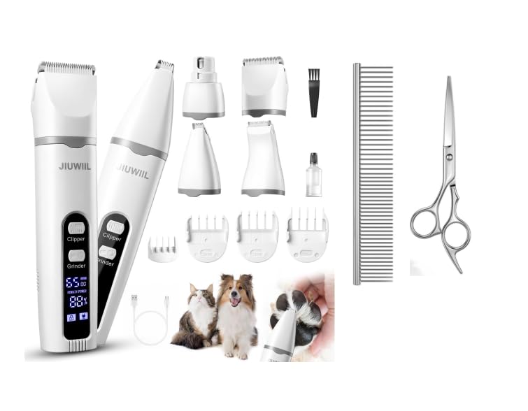 Focenat 4 en 1 Maquina Cortar Pelo Perros,Cortapelos Perros,Maquina de Cortar pelo Perro,Cortadora pelo perro,con 4 cabezales de corte multifuncionales,Pantalla LCD,para Perros Gatos