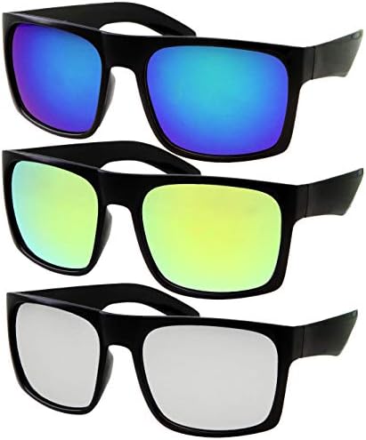 3 Pack XL Men's Big Wide Head Sunglasses | Mirrored Lens | Large Face Fit