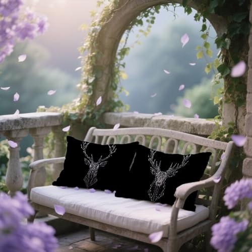 Housse de coussin extérieur imperméable noir de qualité supérieure 60x90cm géométrie