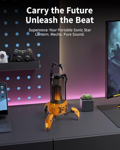 Image of GravaStar for Dad Supernova Portable Bluetooth Speaker, LED Table Lamp Speaker, 9H Playtime, TWS Pairing, Wireless Speakers fo Party /Outdoor /Camping /Gifts - War Damaged Yellow
