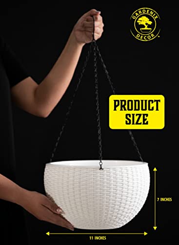 Gardenix Decor 11'' Self Watering Hanging Planters For Indoor Plants - Flower Pot With Water Level Indicator For Plants, Hanging Pots - Self Watering Planter Plant Pot-Coco Coir- Round 1 Pack - White #TOP1