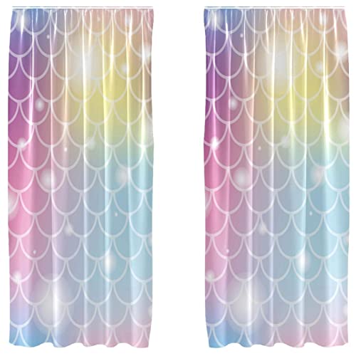Cortinas opacas de microfibra para el dormitorio infantil Ocean Mermaid Scale de 2 paneles 2