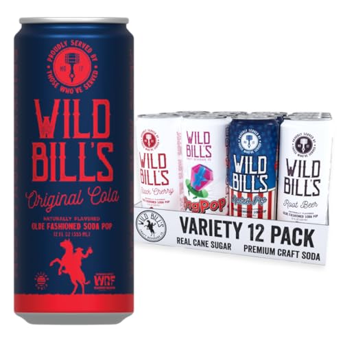 Wild Bill's 12 Flavor Craft Soda Soft Drinks Variety Pack, Root Beer, Strawberry Cream, Cola + MORE,...